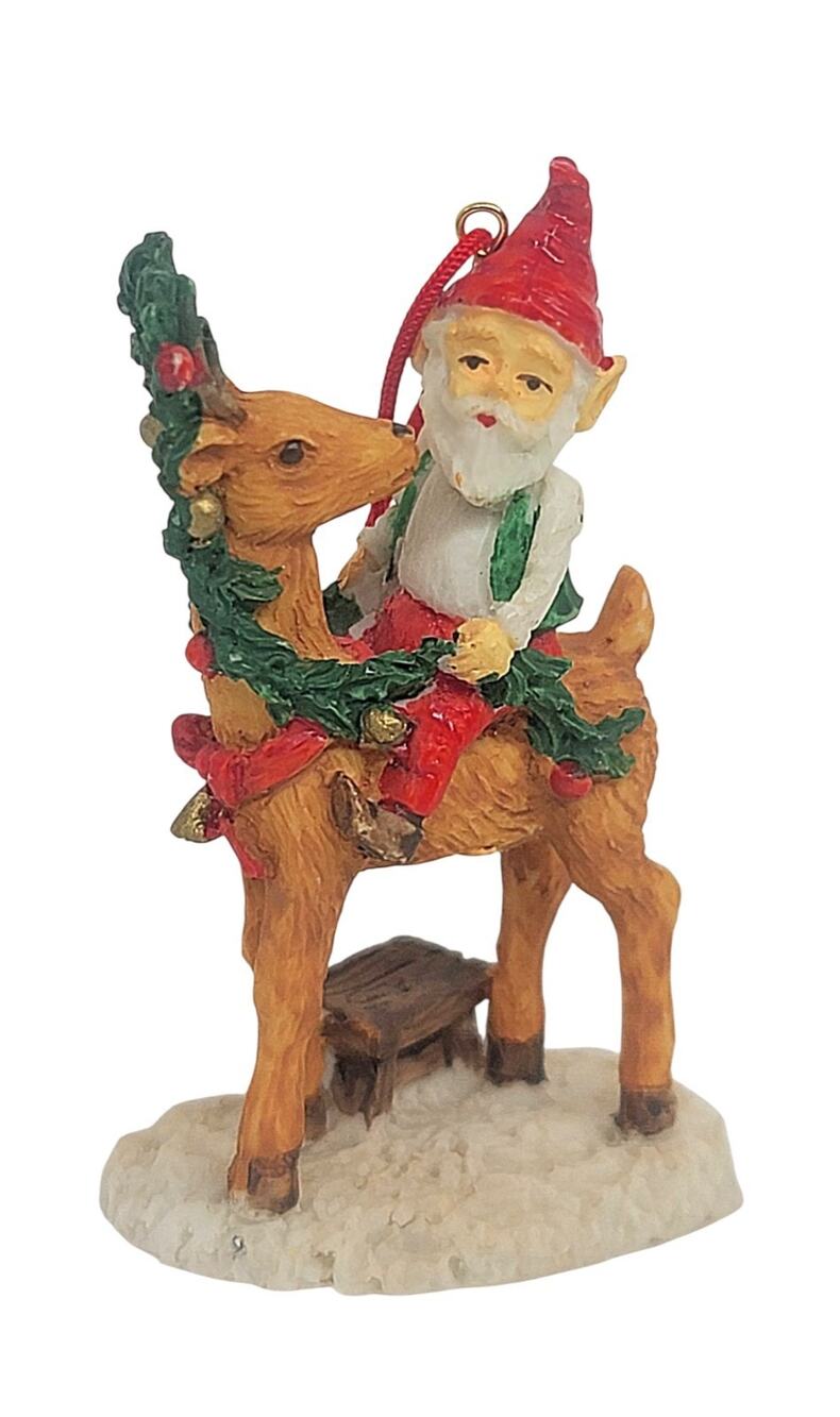 RARE Vintage Christmas Santa Elf on a Reindeer Ornament HTF 3" CL44